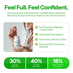 Calocurb capsules close-up highlighting plant-based, caffeine-free formula for natural fullness.
