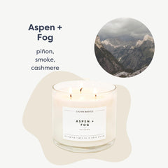 Calyan Wax Co Aspen & Fog jar-front, premium 14.9oz candle in large glass jar.