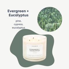 Calyan Wax Co Evergreen & Eucalyptus 3-Wick close-up of cotton wicks for even burn