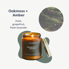 Calyan Wax Co. Oakmoss & Amber jar highlights amber glass luxury.