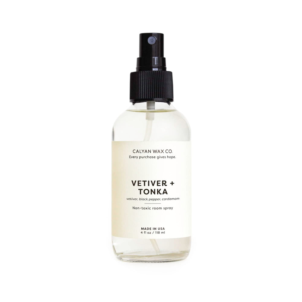 Calyan Wax Co Vetiver & Tonka Room Spray bottle ready for instant refresh