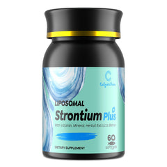 Calyverithion liposomal strontium citrate bottle highlighting citrus flavor for bone support.