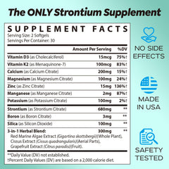 Calyverithion liposomal strontium citrate capsules show 680mg formula for bone density support.