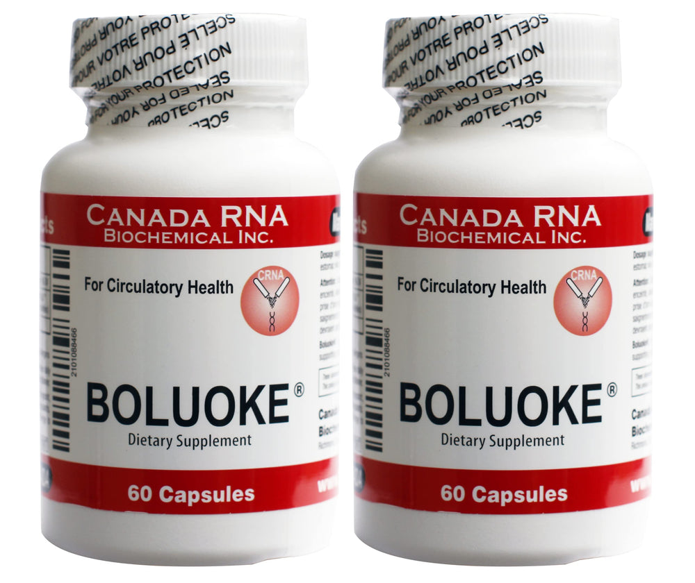 Canada RNA Boluoke bottle front with capsules; may support fibrin breakdown.