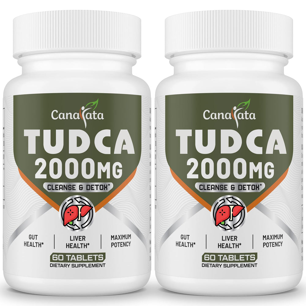 Canarata Tudca liver supplements bottle highlighting 2000 mg potency for liver support.