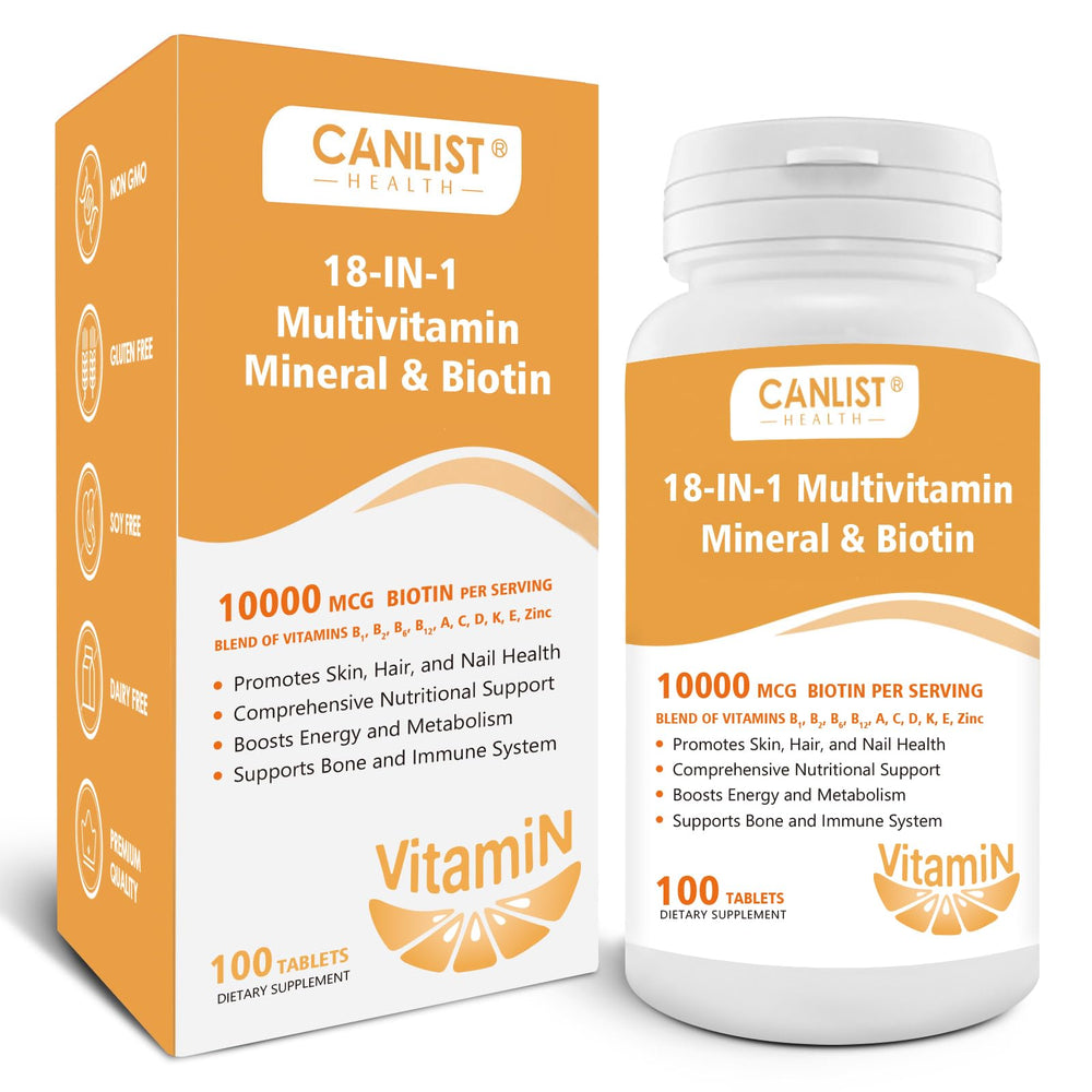 CANLIST Hair Skin and Nails multivitamin bottle capsules support hair, skin, and nails health.