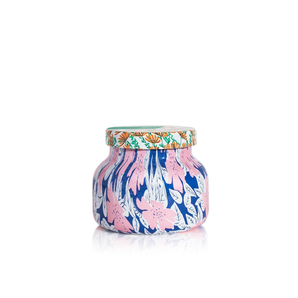 Capri Blue Pattern Play Volcano 8oz glass jar candle enhances living room ambiance