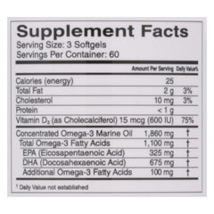 CardioTabs Omega-3 Lemon Minis capsule showing DHA to EPA ratio.