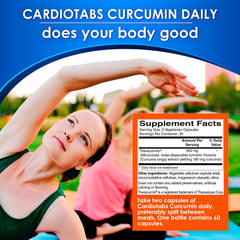 CardioTabs Turmeric Curcumin capsules close-up highlighting easy daily intake.