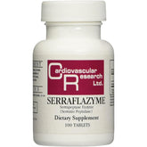 Cardiovascular Research Serraflazyme bottle showing enteric-coated tablets for targeted absorption.