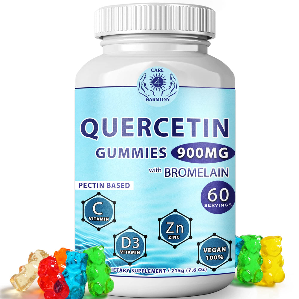 Care 4 Harmony Quercetin Gummies bottle shows easy chewable immune-friendly formula.