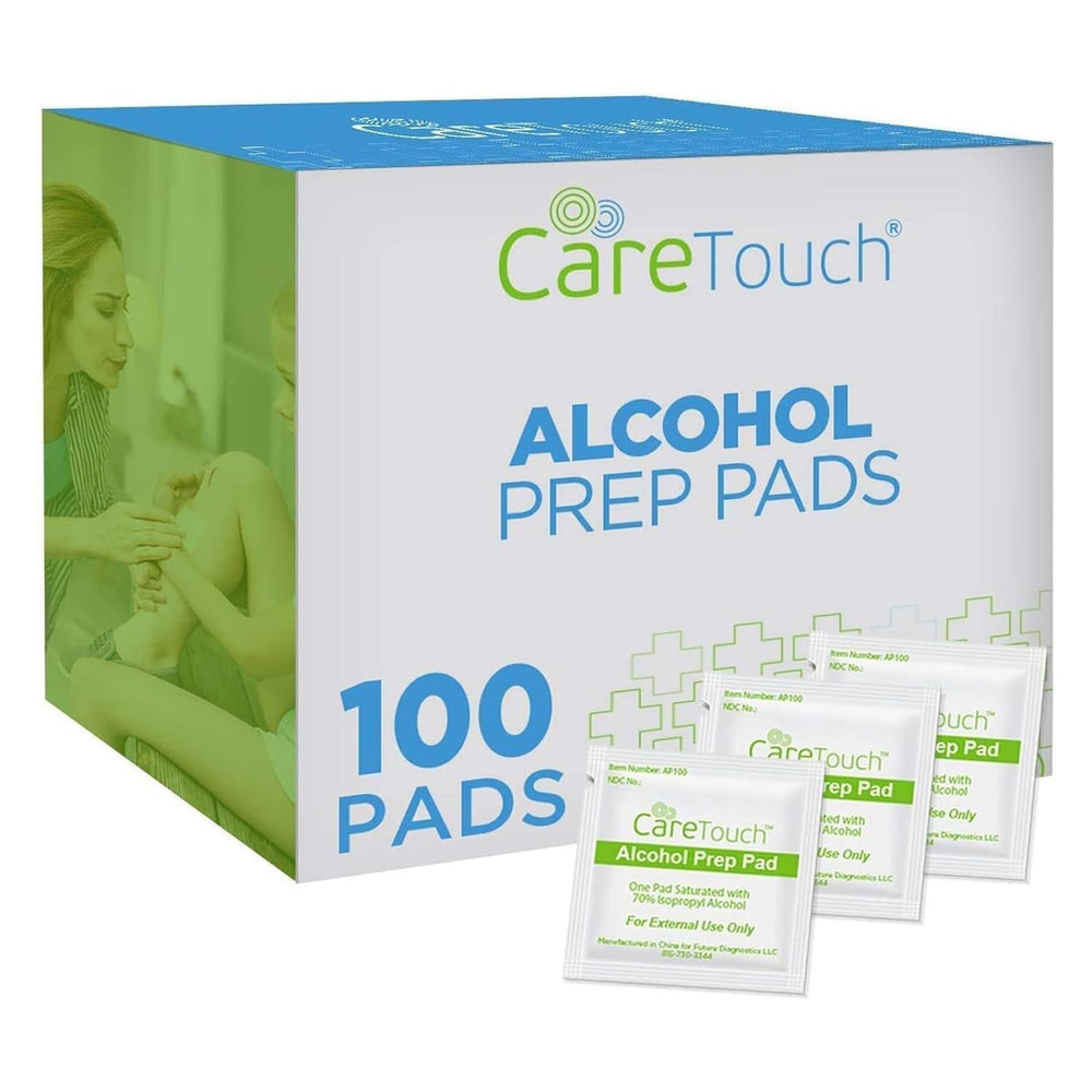 Care Touch toallitas alcohol 70% esterilizadas, envueltas individualmente para higiene segura.