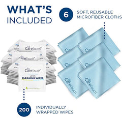 Care Touch wipes on eyeglasses cleaning glasses without residue.