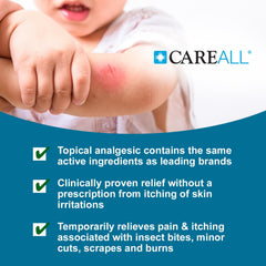 CareAll Anti-Itch Cream ingredients display zinc acetate and diphenhydramine.