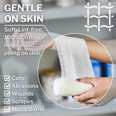 Close-up of CareStock gauze rolls roll; soft six-ply cotton for comfort