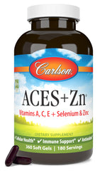 Carlson ACES + Zn bottle featuring softgels for antioxidant support