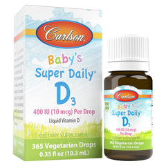 Carlson Baby D3 bottle with dropper for easy daily dosing.