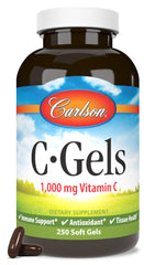 Carlson C-Gels 1000mg softgels bottle highlighting convenient daily immune support.