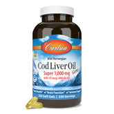Carlson Cod Liver Oil Gems bottle showcases 250 softgels for daily wellness support