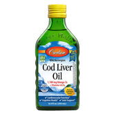 Carlson cod liver oil lemon bottle for daily omega-3 intake supporting heart and brain function.