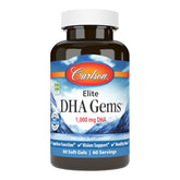 Carlson Elite DHA Gems bottle close-up showing 1000 mg per softgel for daily wellness