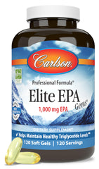 Carlson Elite EPA Gems bottle front, omega-3 support for daily wellness.