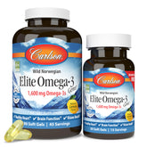 Carlson Elite Omega-3 Gems bottle-front with lemon softgels for daily wellness.