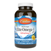 Carlson Elite Omega-3 Gems bottle front showing lemon flavor and quality