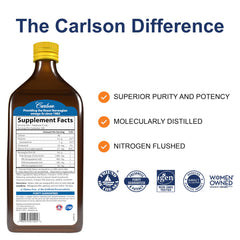 Carlson fish oil teaspoon-dispense shows easy daily omega-3 serving.