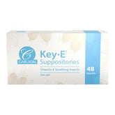 Carlson Key-E Suppositories packaging shows branding and 48-count bottle for easy purchase