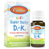 Carlson Kid's D3+K2 drops bottle for easy daily dosing that supports calcium absorption.