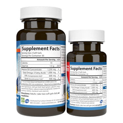 Carlson Maximum Omega Minis softgels closeup, small and easy to swallow.