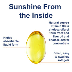 Carlson Solar D Gems softgels close-up showing lemon-tinted capsules.
