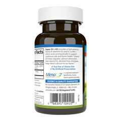 Label view emphasizes D3 and K2 ingredients with clear potency details from Carlson.