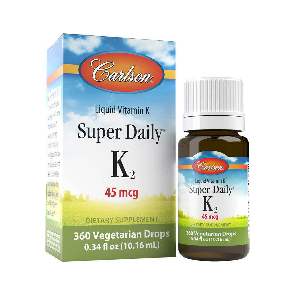 Carlson Super Daily K2 bottle with pour spout for easy daily dosing.
