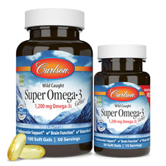 Carlson Super Omega-3 Gems bottle with capsules for daily wellness