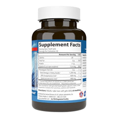 Carlson Super Omega-3 Gems capsules closeup highlighting 1,200 mg omega-3 per serving.