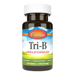 Carlson Tri-B tablets packshot highlighting the B complex for daily energy support