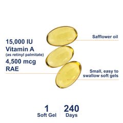 Carlson Vitamin A label details on the bottle highlighting potency and supplementation