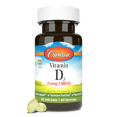 Carlson Vitamin D3 1000 IU softgel bottle supports bone health and daily wellness