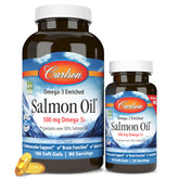 Carlson wild-caught salmon oil bottle shows Norwegian omega-3 for daily wellness