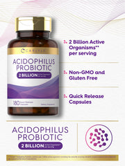 Carlyle Acidophilus capsules closeup showcases compact quick-release capsules for busy lifestyles