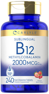 La botella Carlyle B12 2000 mcg para uso diario.