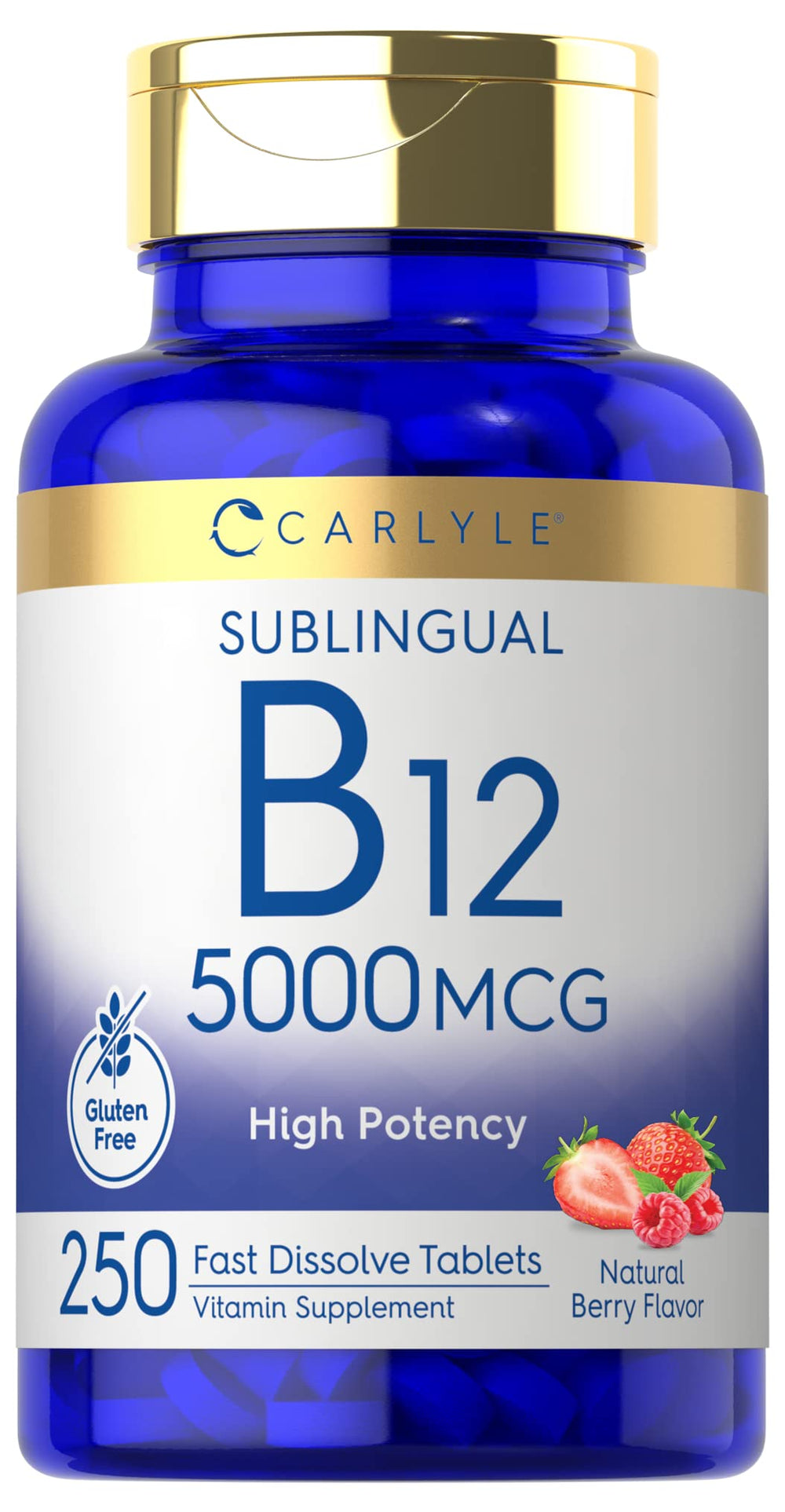 Carlyle B12 5000 mcg Sublingual bottle pour highlights berry flavor for daily use