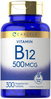 Carlyle Vitamina B-12 500 mcg, tabletas vegetarianas para uso diario.