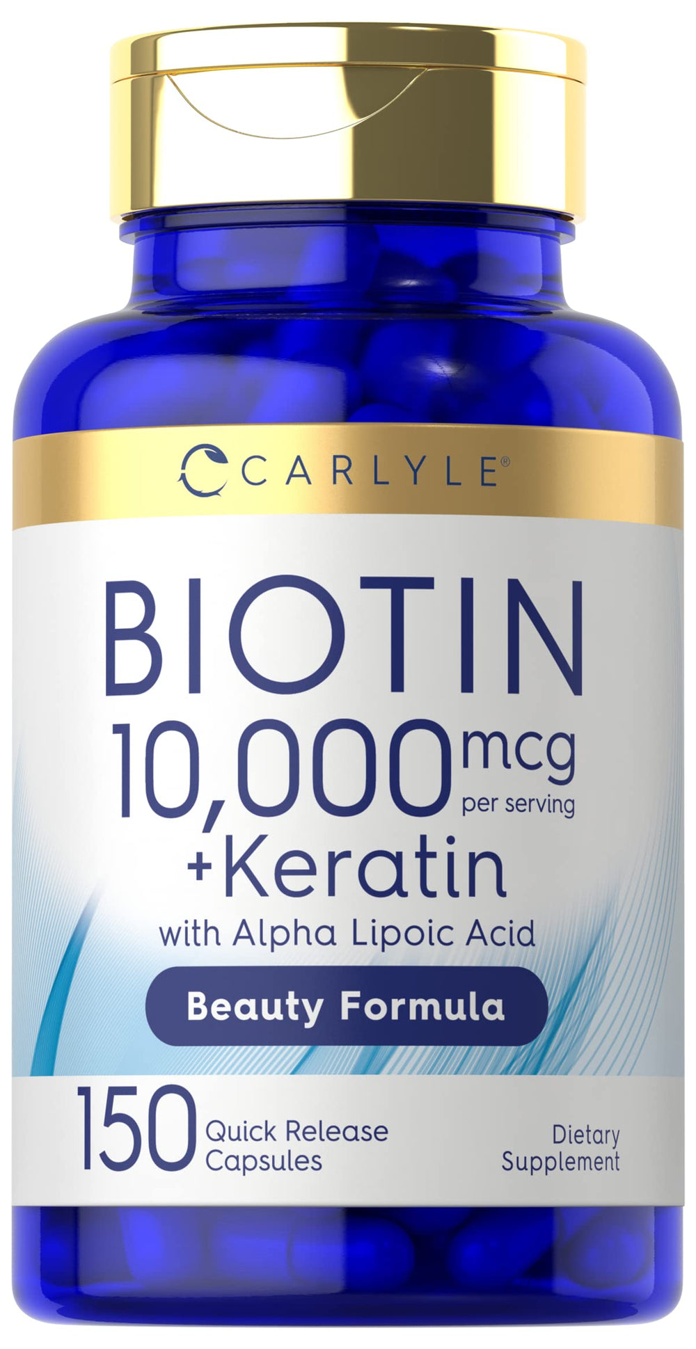 Carlyle Biotin 10000mcg bottle demonstrates premium daily beauty support.