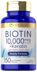 Carlyle Biotin 10000mcg bottle demonstrates premium daily beauty support.