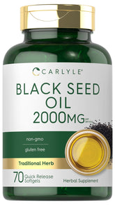 Carlyle Black Seed Oil softgels bottle highlights premium daily wellness packaging.