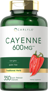Carlyle Cayenne Pepper Capsules bottle-front shows premium non-GMO packaging for daily wellness.