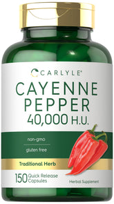 Carlyle Cayenne Pepper Capsules bottle, easy daily supplement for wellness